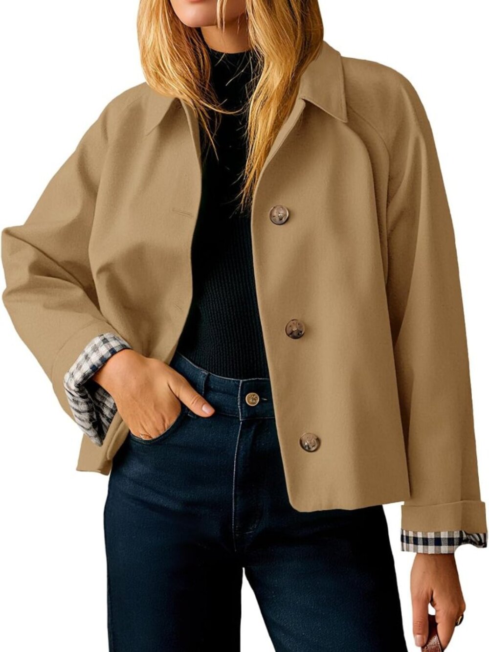 Lightweight Cropped Trench Coat for Women | Stylish Single Breasted Jacket